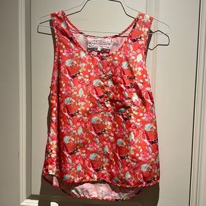 PINK MARTINI red silk tropical print tank top. size S